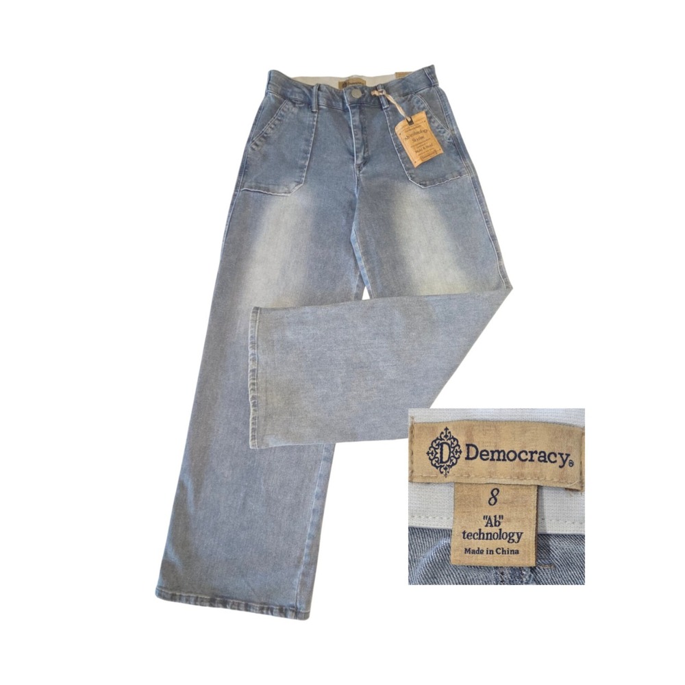 Democracy Booty Lift Wide Leg Skyrise Denim Jeans 8 Light Blue Ab Tech Mold Hold